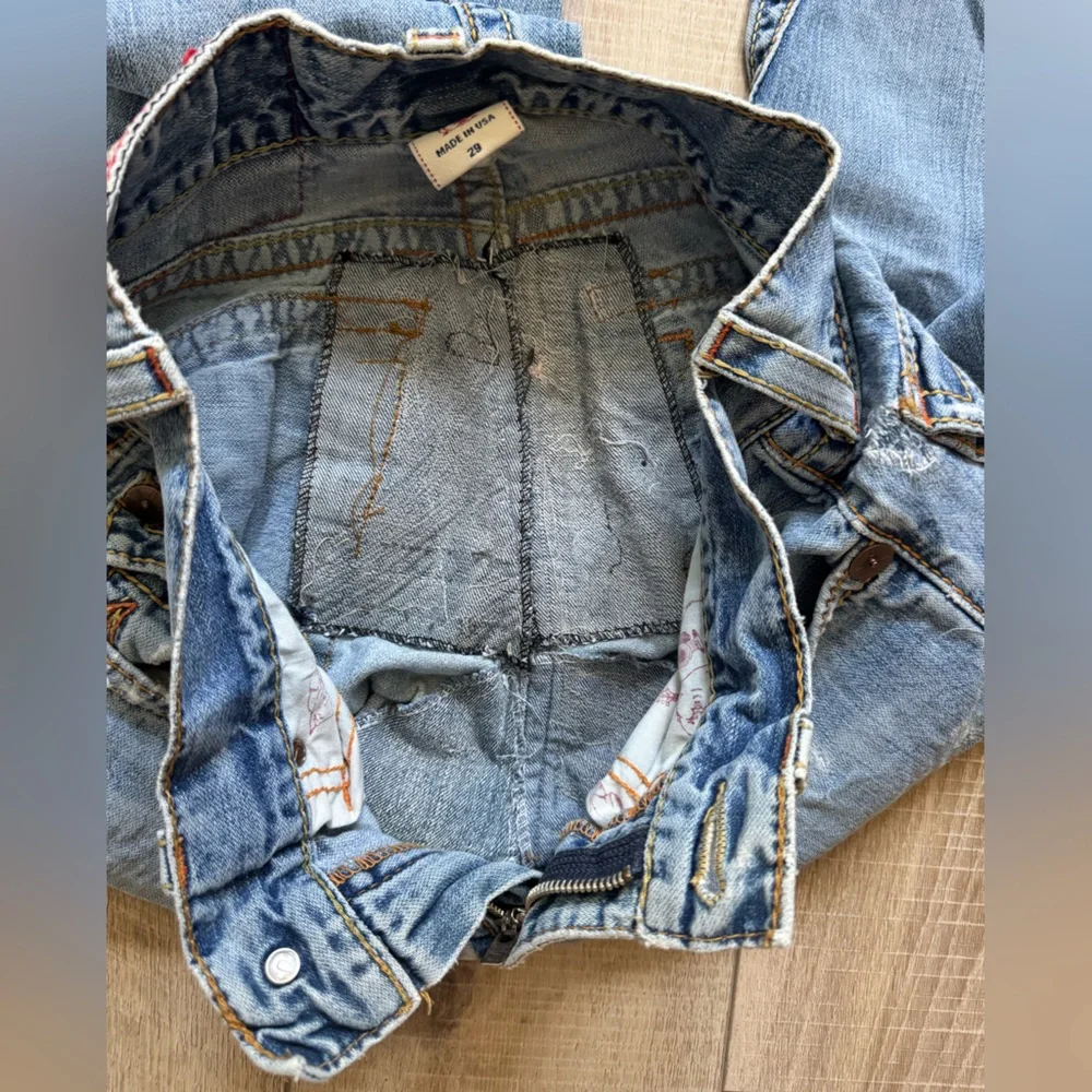 Vintage True Religion Rainbow Joey Distressed Horseshoe Pocket Jeans low rise